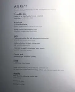 Dinner Menu on Qatar 787 flight from Doha to Denpasar