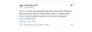 Mexico Travel Advisory - Tropical Storm Ileana