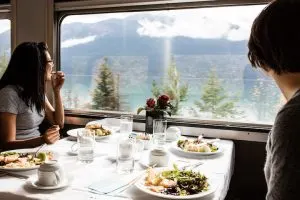 dining car on via rail train across canada