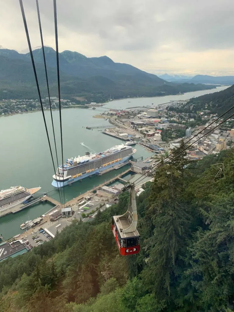 Gondola overlooking Royal Caribbean cruise ship in port
