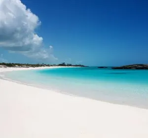 Secluded white sand beach with incredible turquoise clear water, Exuma island, Bahamas