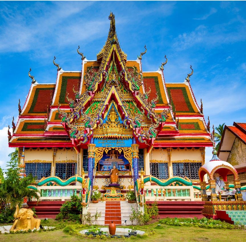 colorful buddhist temple at samui island, thailand.