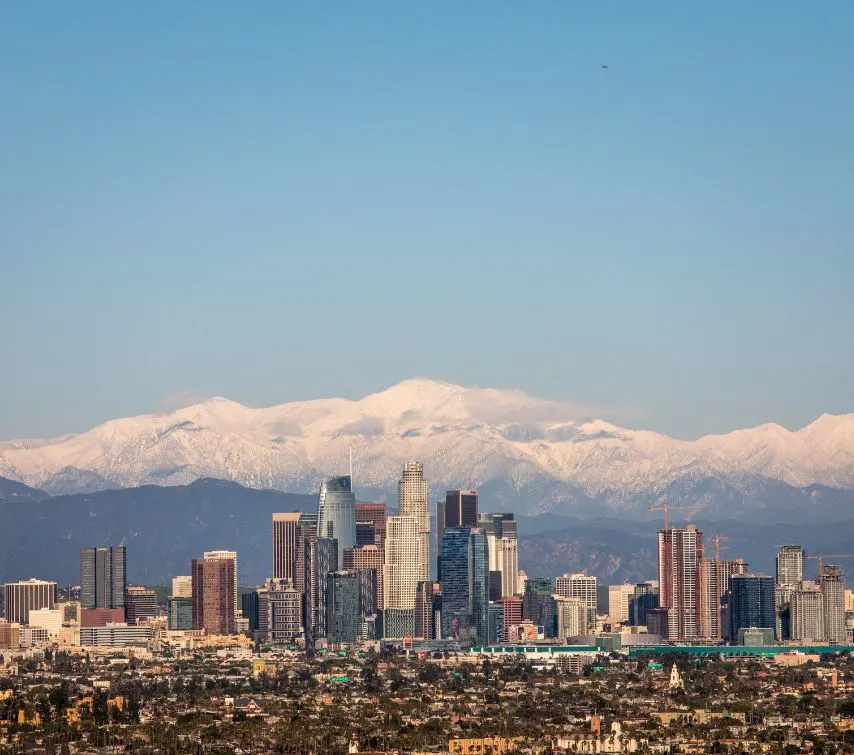 view over downtown LA towards the mountains