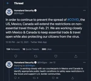 US homeland security twitter announcement