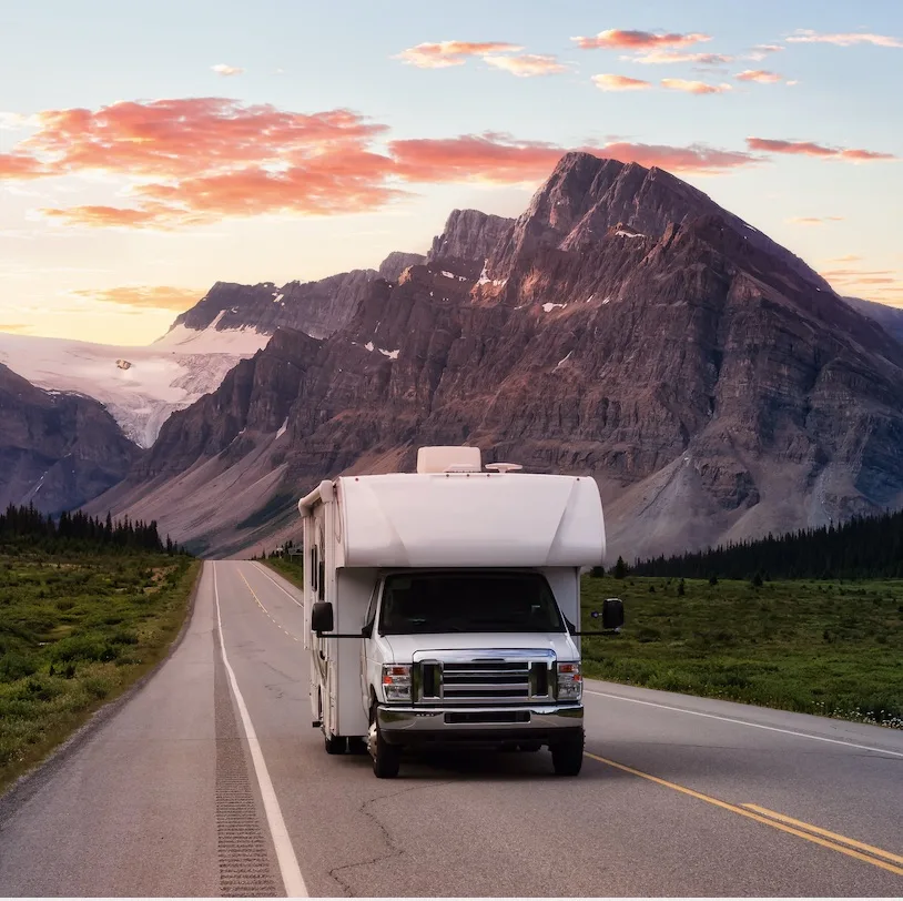 camper van driving road mountains