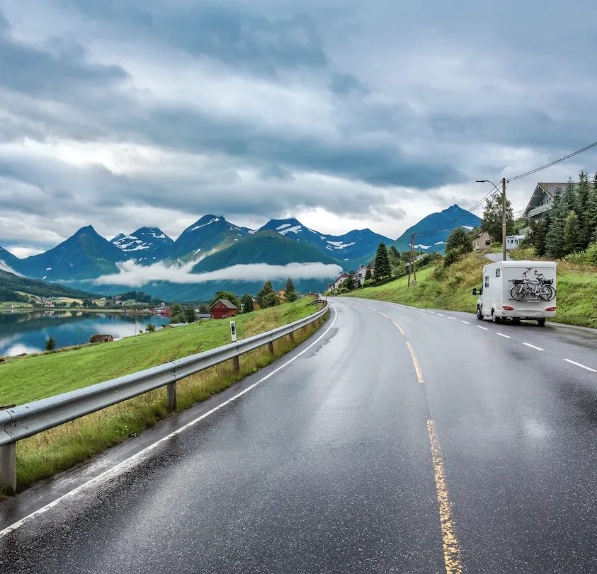campervan driving road mountains