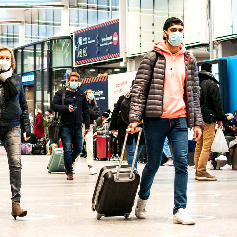 Masked Passengers Transiting Gare Montparnasse In Paris, France