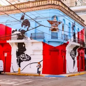 Calle Loiza Building with Painted Puerto Rican Flag in San Juan Street