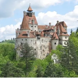Aerial View Of Bran Castle, Dracula's Castle, Transylvania, Romania In The Spring