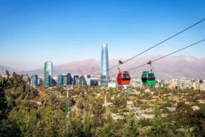 Santiago Metropolitan Park Cable Car And Aerial View Of Santiago Chile