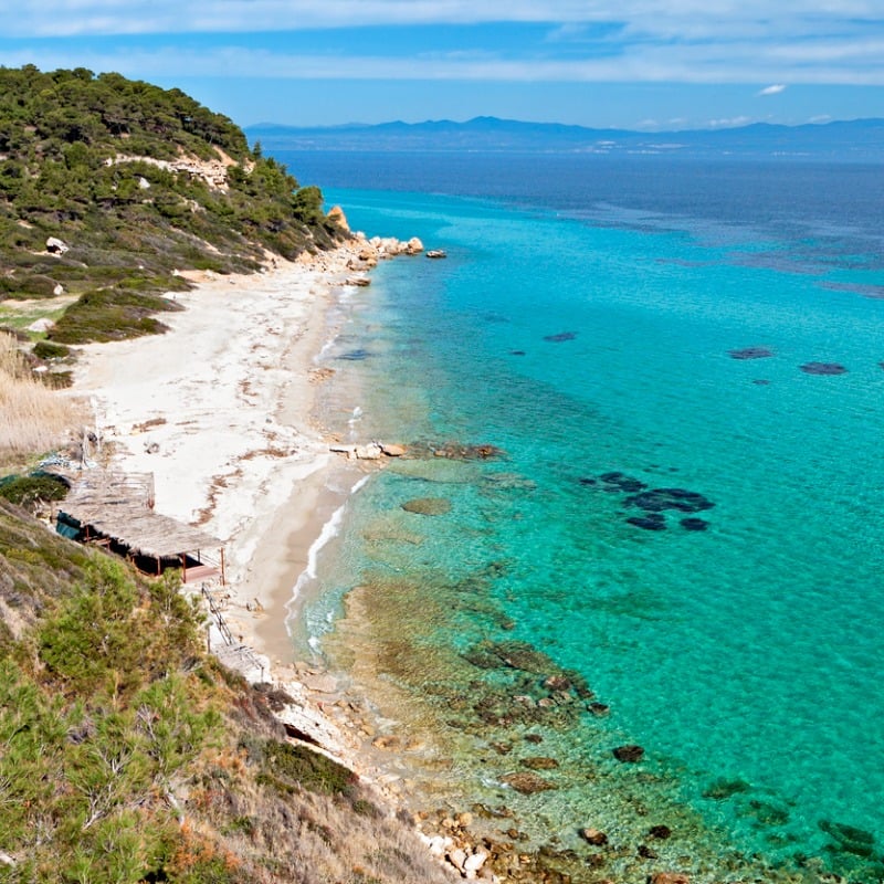Aerial View Of Halkidiki Peninsula Beach In Greece