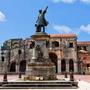 Statue Outside The Catedral Primada De America, Santo Domingo, Dominican Republic