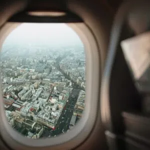 Airplane WIndow City View Flying Over Paris, Europe