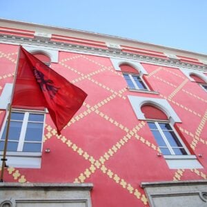 Albania Flag Flying In Tirana, Albania