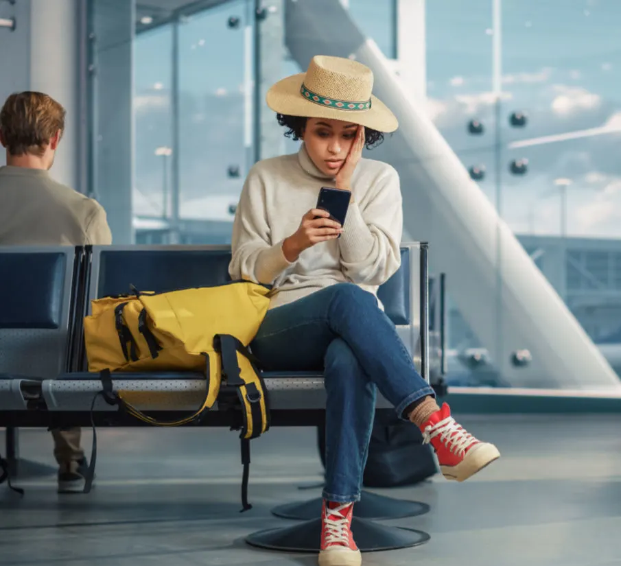 girl waiting on cancelled flight