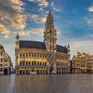 Grand Place Bruxelles In Brussels, Belgium During The Evening