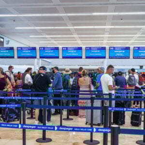 Passengers Waiting In Line At Cancun Airport, Cancun, Mexico