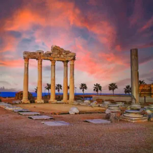 Sunset Over The Temple Of Apollo In Side, Antalya Province, Mediterranean Coast Of Turkey, Mediterranean Landmarks