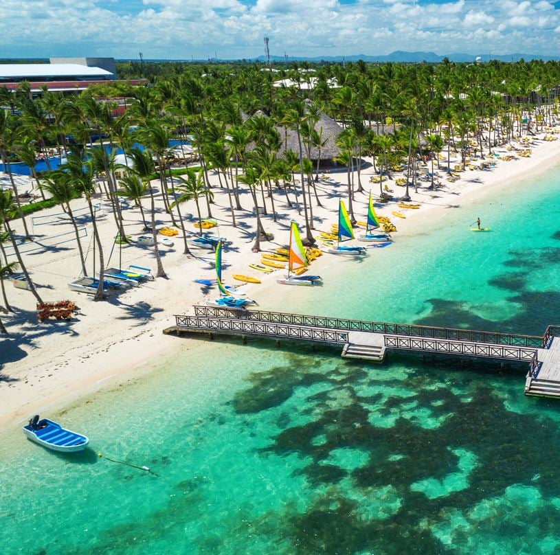 Aerial Drone View Caribbean Sea Resort Bavaro Punta Cana Dominican Republic