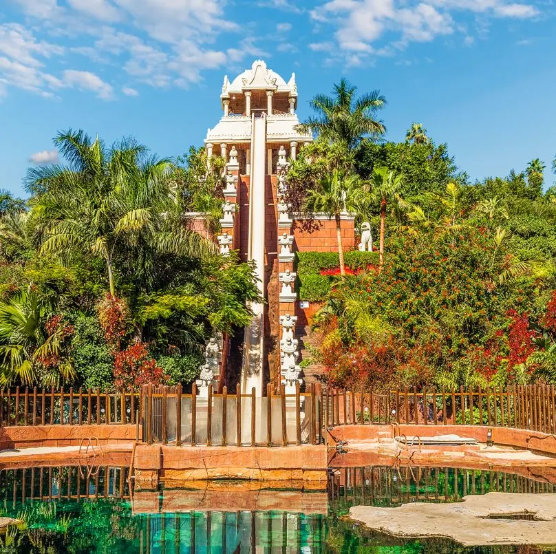 High steep tower of power water slide at Siam Tenerife water park