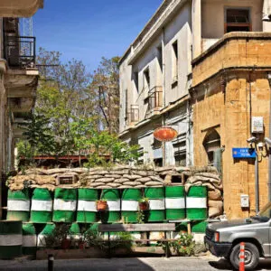 Barricaded Street Along The Green Line In Nicosia, Cyprus