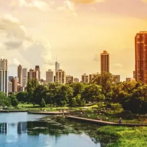 Chicago skyline with park in foreground