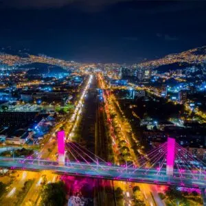 Medell&iacute;n Colombia 4 South bridge with city in the background at night
