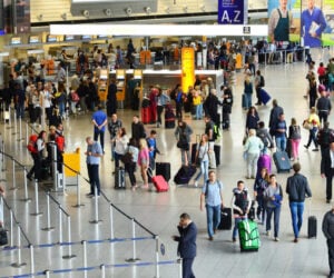 Busy Hall In Frankfurt On Main International Airport, Germany