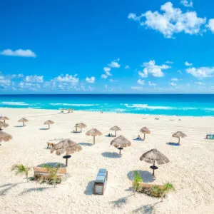 Cancun Beach Huts In The Riviera Maya, Mexican Caribbean, Mexico