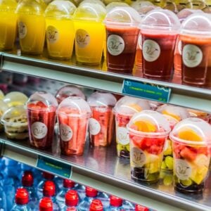 Fruit cups at airport quick service shop