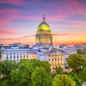 Madison Wisconsin capital building at sunset