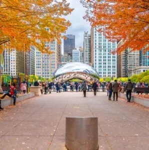 Millennium Park view with autumn colors chicago