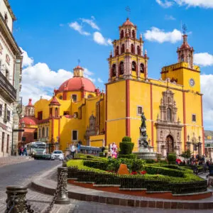 Bright Yellow Colored Saint Francis Church, A Baroque Gem Of Guanajuato City, State Of Guanajuato, Mexico, Latin America