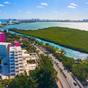 Cancun hotel zone with road in view