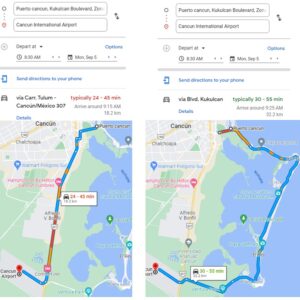 Route comparison cancun