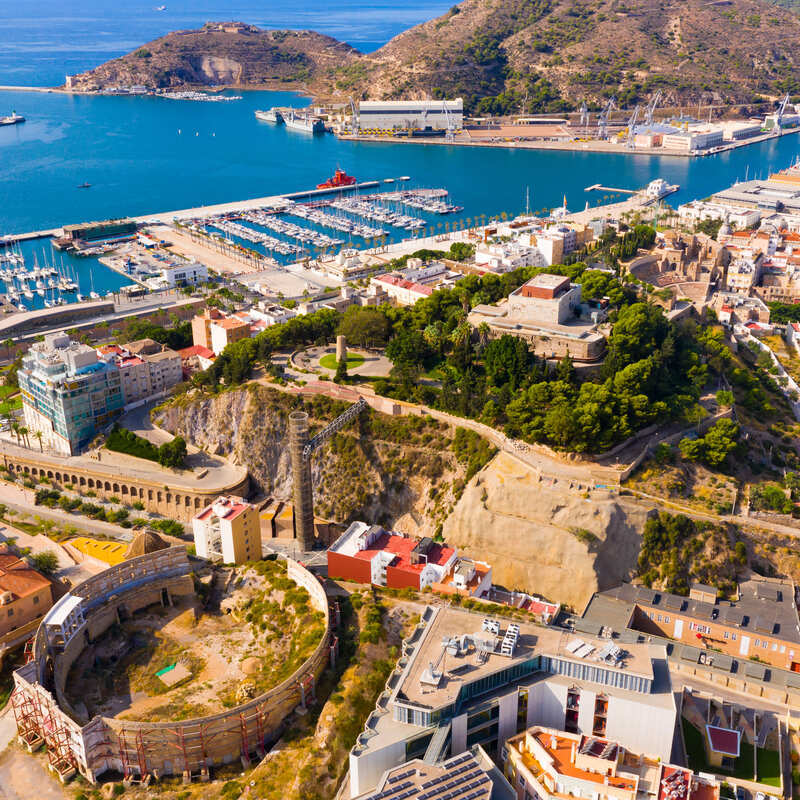 Vista aérea de Cartagena, región de Murcia, costa mediterránea de España