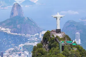 Aerial View Of Christ The Redeemer, Rio de Janeiro, Brazil, South America