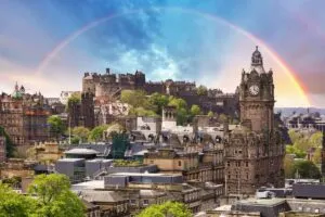 Edinburgh Skyline Seen From Calton Hill, Scotland, United Kingdom