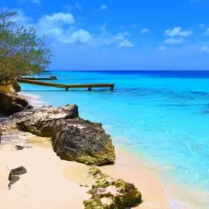 Sandy Beach With The Turquoise Waters Of The Caribbean, Mexican Caribbean, Riviera Maya, Mexico