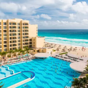 Resort swimming pool in Cancun, Mexico