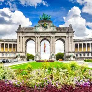 Flowers Blooming In Parc Cinquantenaire In Brussels, Belgium, The Unofficial Capital Of The European Union, During Springtime