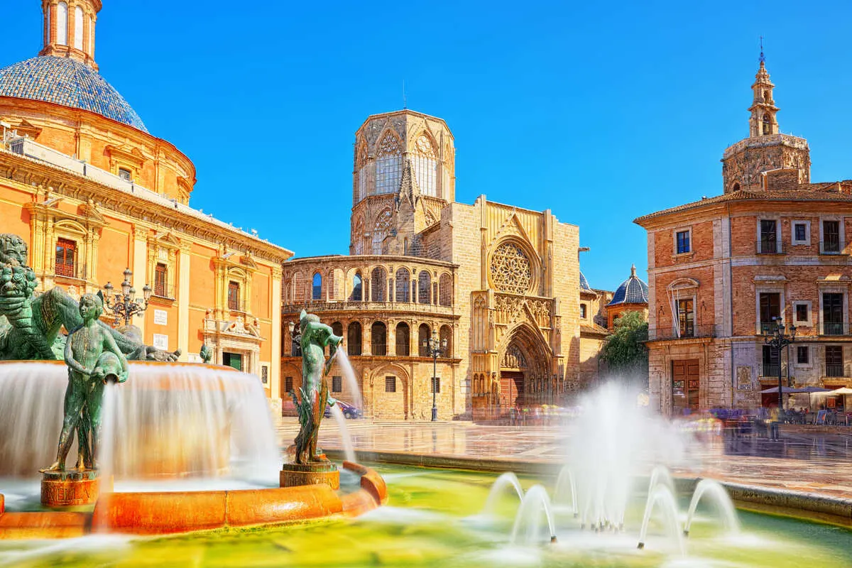 Rio Turia Fountain In Downtown Valencia, A Historical City In The Mediterranean Coast Of Spain, Iberian Peninsula Of Europe