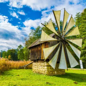 Windmills in the Astra Ethnographic Museum,Sibiu, Romania, Europe