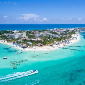 Aerial View Of Isla Mujeres In The Mexican Caribbean, Riviera Maya, Mexico