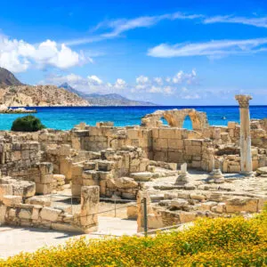 Greek Ruins Facing The Mediterranean Sea In The Island Of Cyprus, Southern Europe