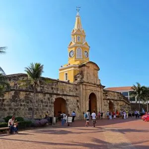 Historical Torre De Reloj At The Gateway To The Ciudad Amurallada In Cartagena, Colombia, South America
