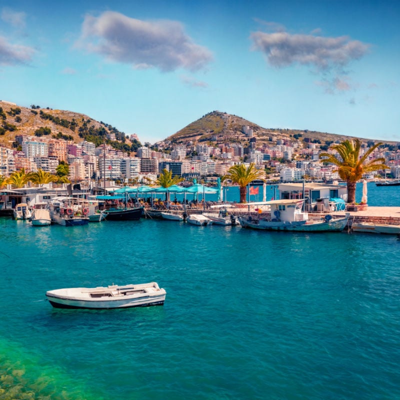 Boat in the water in Saranda Albania, european