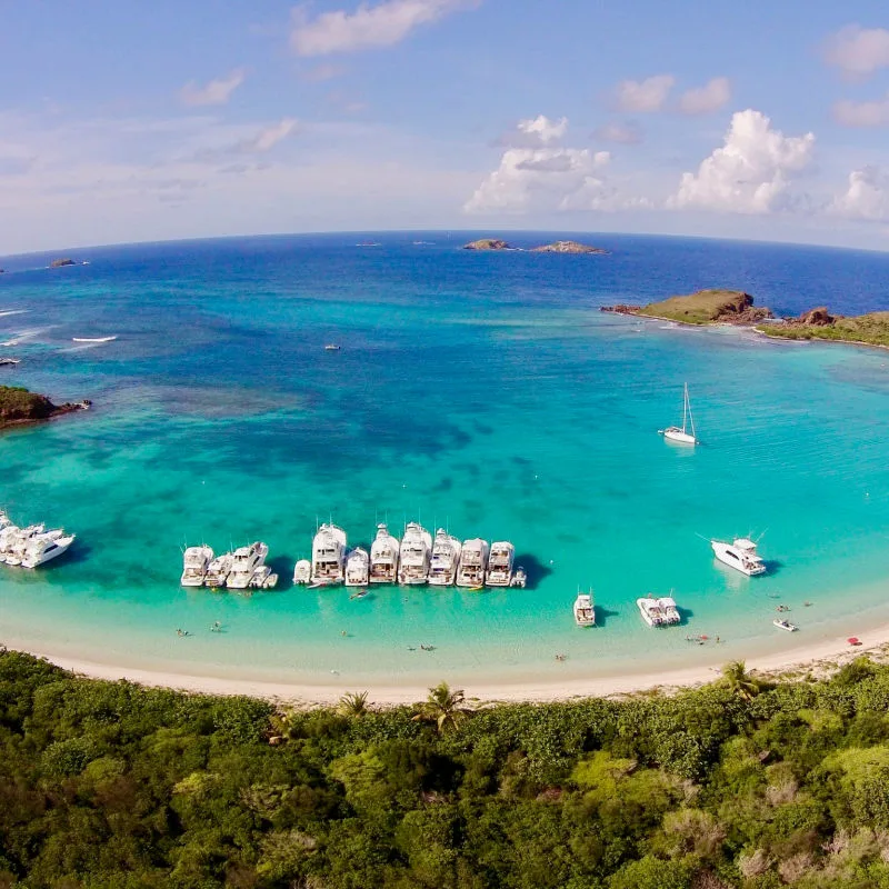 Boats docked at a bay on Isla Culebrita in Puerto Rico