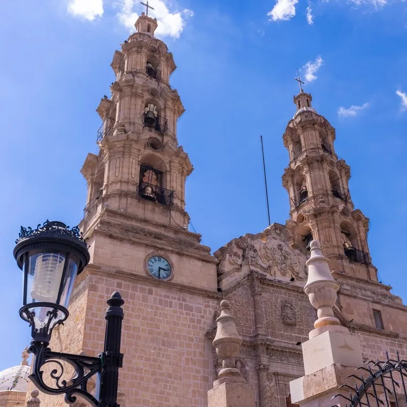 Close Up View Of Colonial Era Cathedral In Central Mexico, Latin America