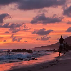 horseback riding in sunset on beach mexico